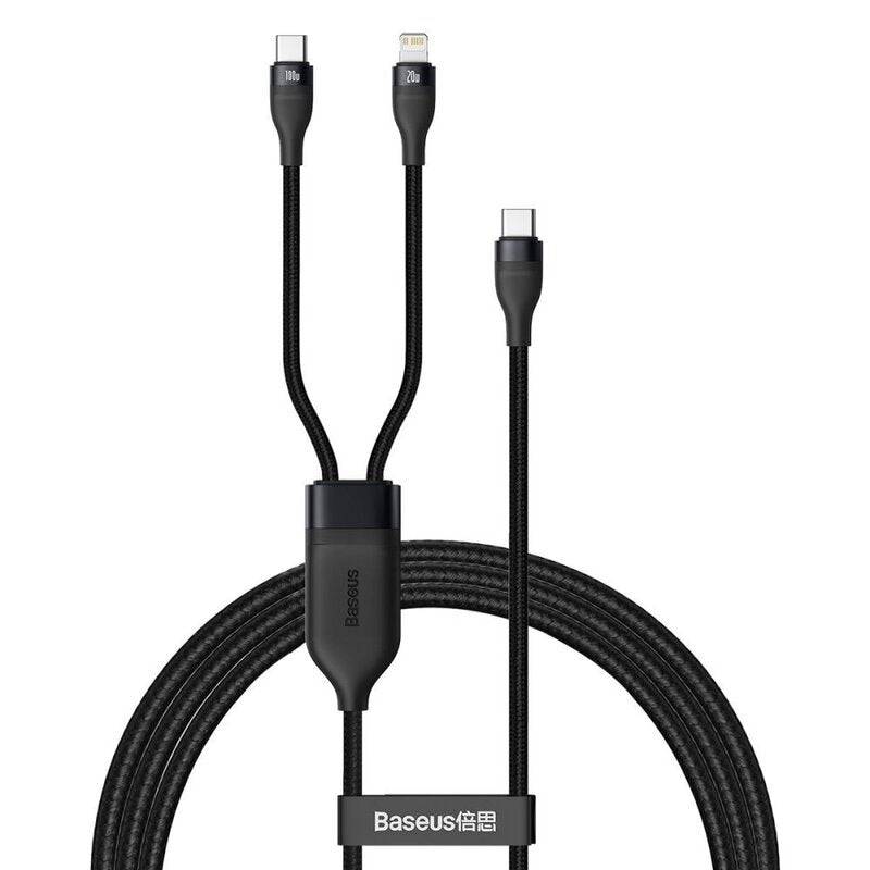Baseus 100W 2-in-1 USB-C to Lightning and USB-C cable front view