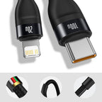 Baseus 100W 2-in-1 cable showing split Lightning and USB-C connectors