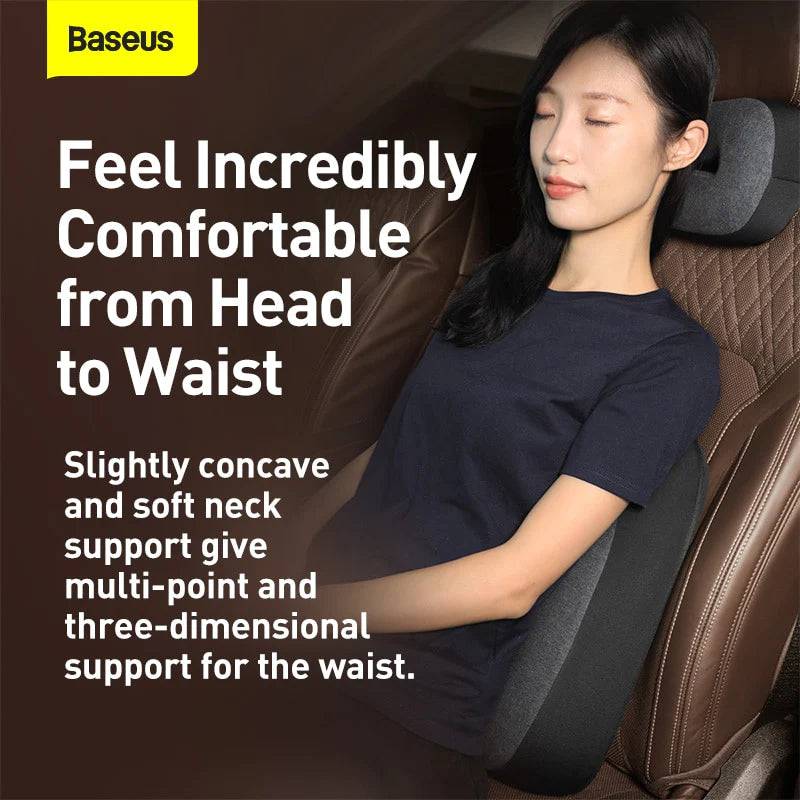 Baseus car neck pillow installed on headrest side view