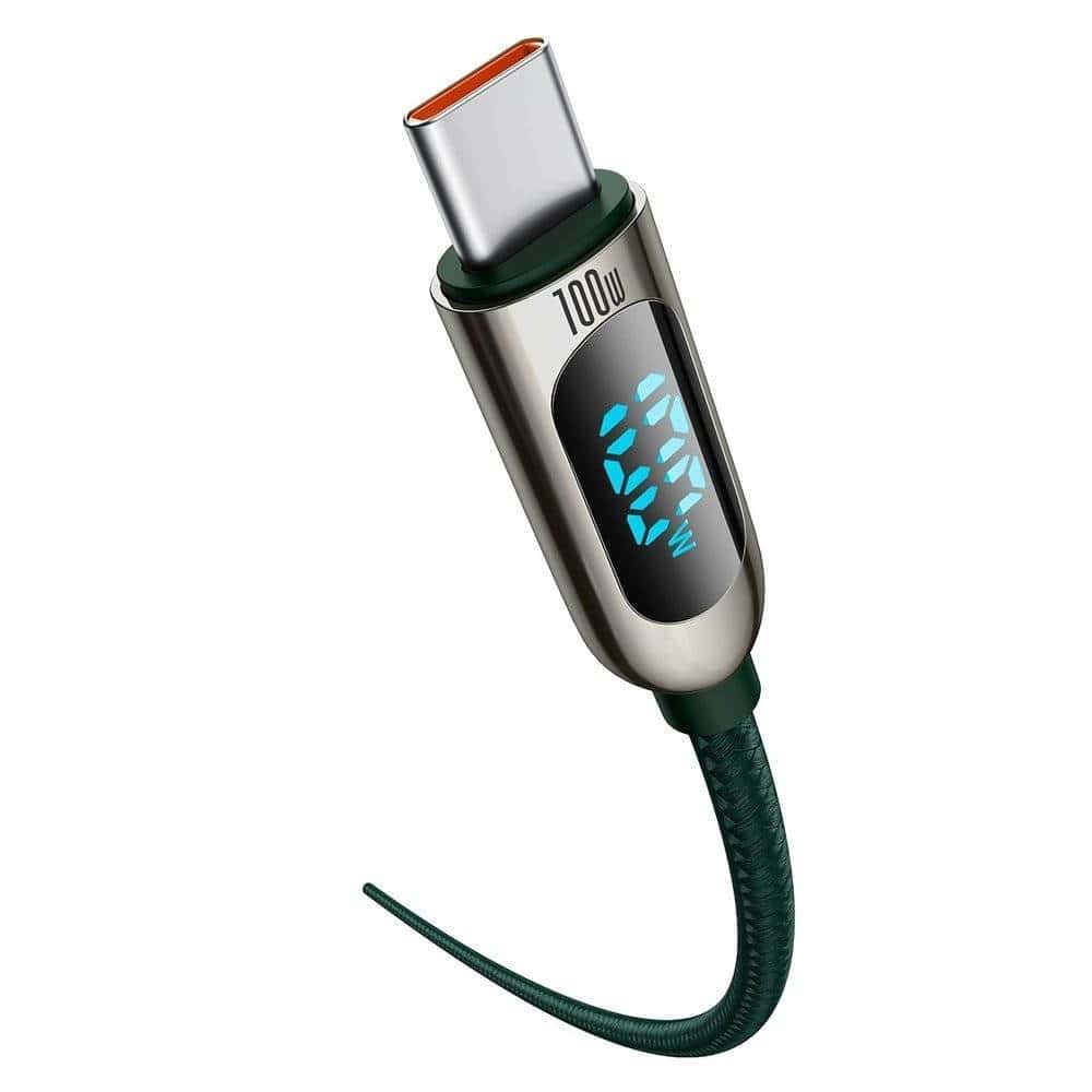 Baseus 100W green cable LED display showing real-time wattage