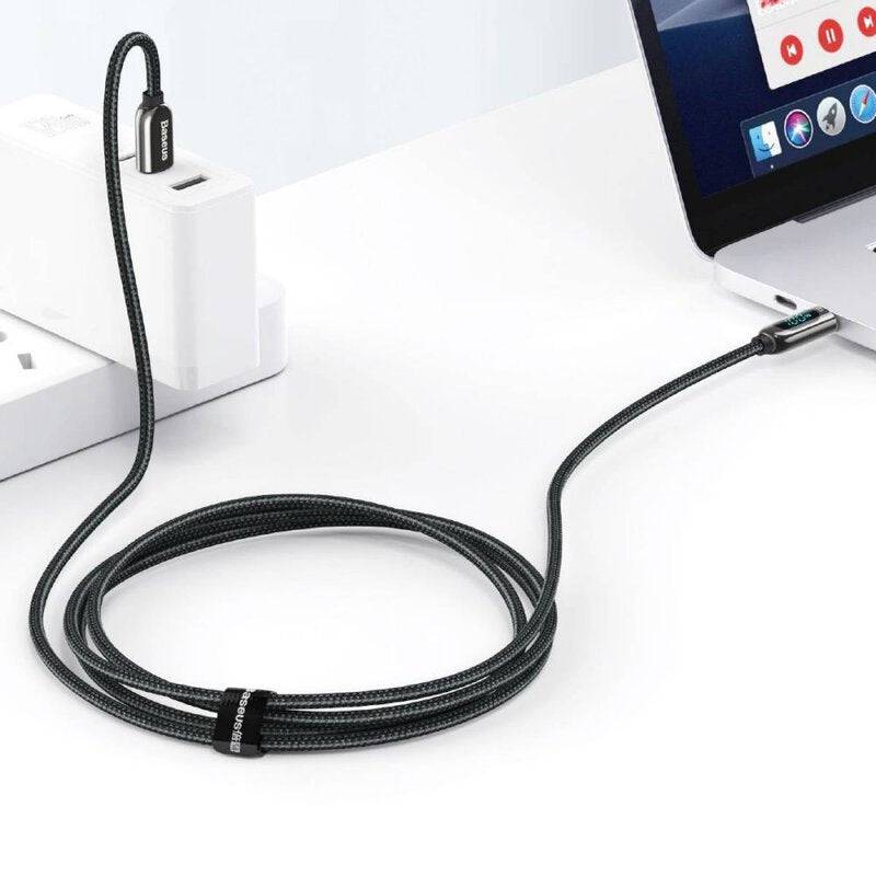 Baseus Display USB-C cable charging MacBook and showing wattage