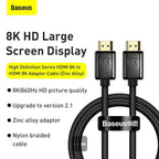 Baseus 8K HDMI cable connector gold plated ends close up