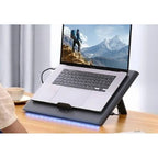 Baseus heat-dissipating stand holding MacBook side view