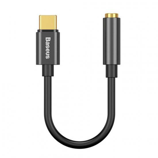 Baseus L54 USB-C to 3.5mm adapter connected to headphones and phone