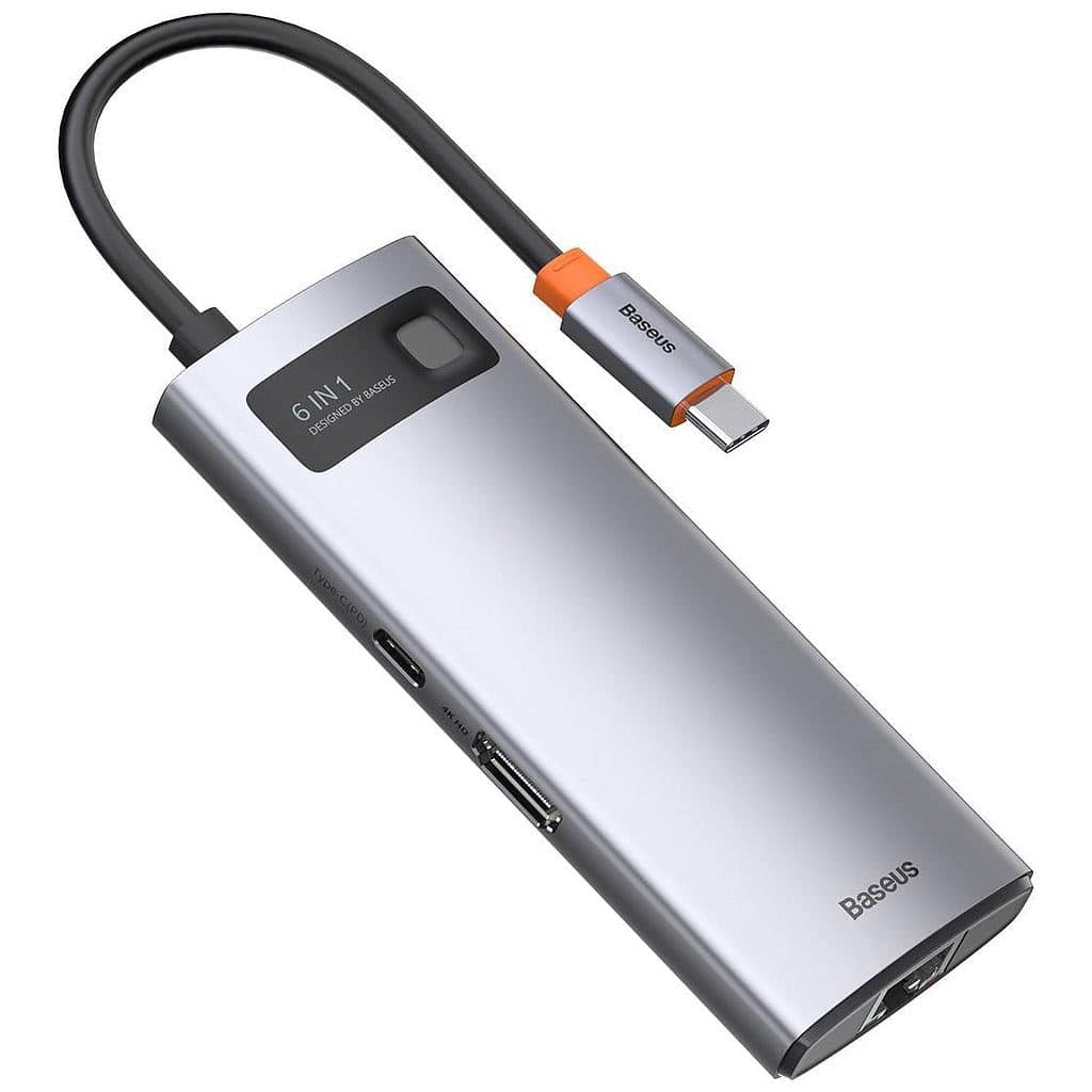 Baseus Metal Gleam Series 6-in-1 Type-C Hub Docking Station Gray front view