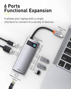 Baseus Metal Gleam 6-in-1 hub ports detail HDMI USB SD