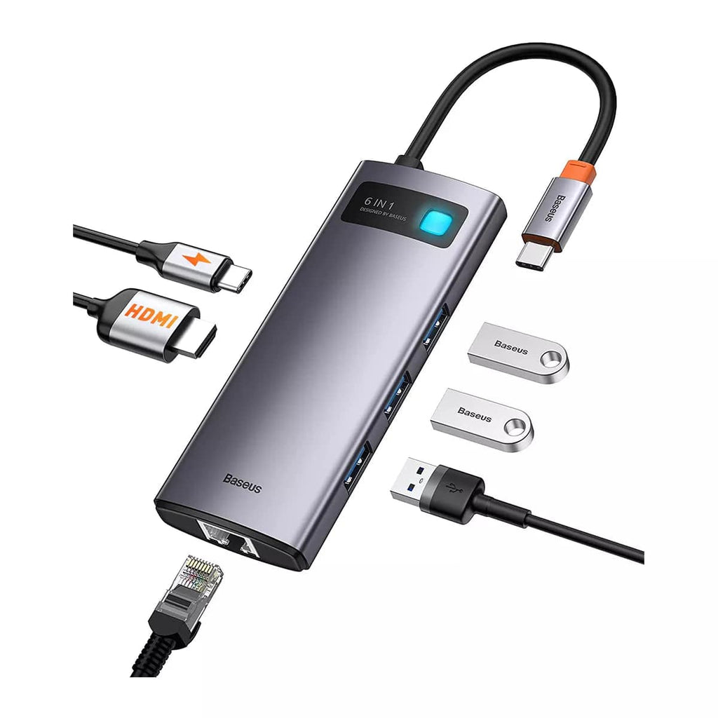 Baseus Metal Gleam 6-in-1 hub connected to laptop Kuwait