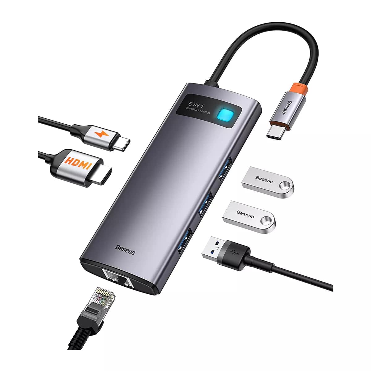 Baseus Metal Gleam 6-in-1 hub connected to laptop Kuwait