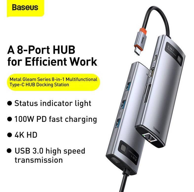 Baseus Metal Gleam 8-in-1 hub ports HDMI RJ45 USB detail