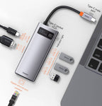 Baseus Metal Gleam 8-in-1 hub connected to laptop