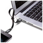 Baseus Nimble black Lightning cable plugged into iPhone for charging