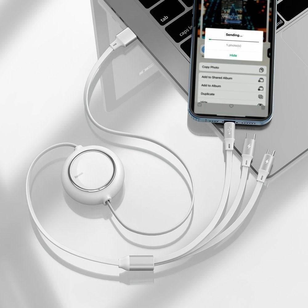 Baseus 3-in-1 retractable cable all three connectors extended