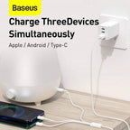 Baseus Superior 3-in-1 cable connected to three different devices simultaneously