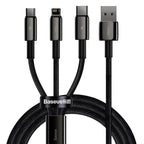 Baseus Tungsten Gold 3-in-1 cable USB to Micro Lightning USB-C 3.5A 1.5M front view