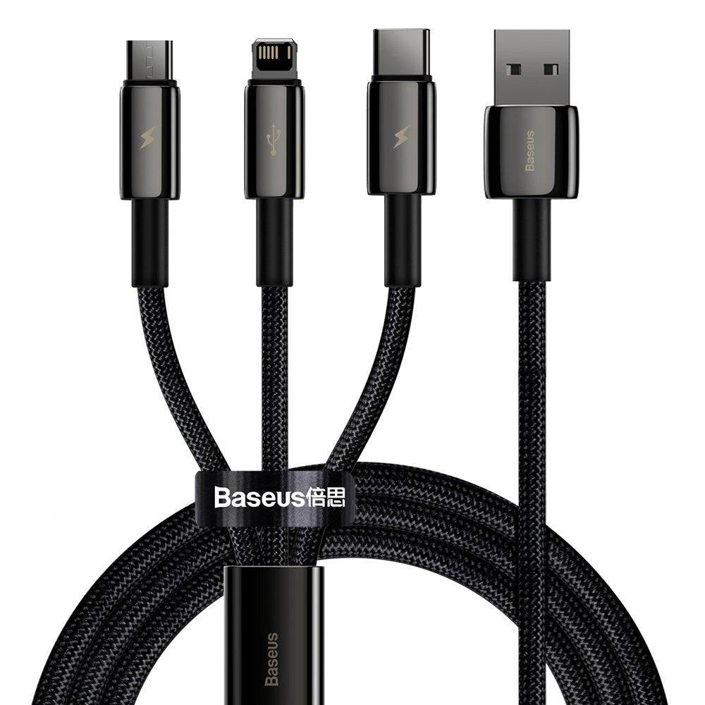 Baseus Tungsten Gold 3-in-1 cable USB to Micro Lightning USB-C 3.5A 1.5M front view