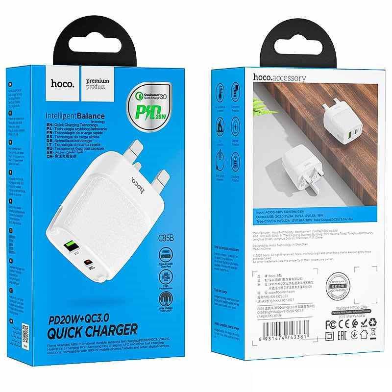 Hoco C85B charger plugged into wall socket
