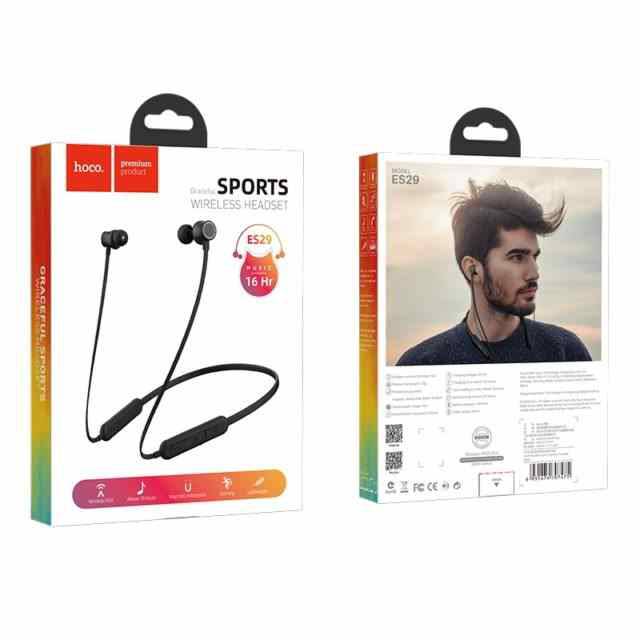 Hoco ES29 neckband earphones worn around neck during commute
