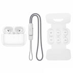 Hoco EW49 earbuds worn with anti-loss lanyard detail