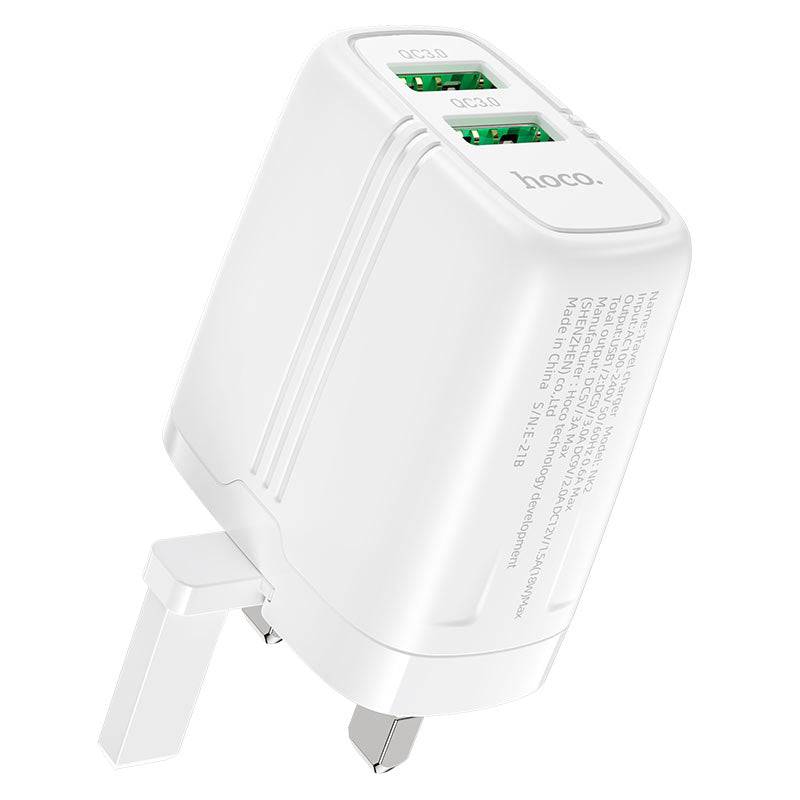 Hoco NK2 dual port QC3.0 wall charger UK plug front view Kuwait