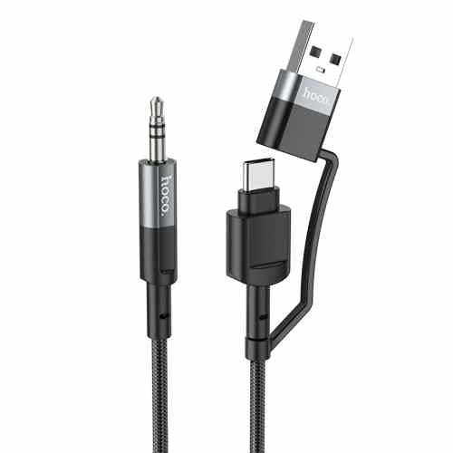 Hoco UPA23 2-in-1 USB-C and USB to 3.5mm audio conversion cable front view Kuwait