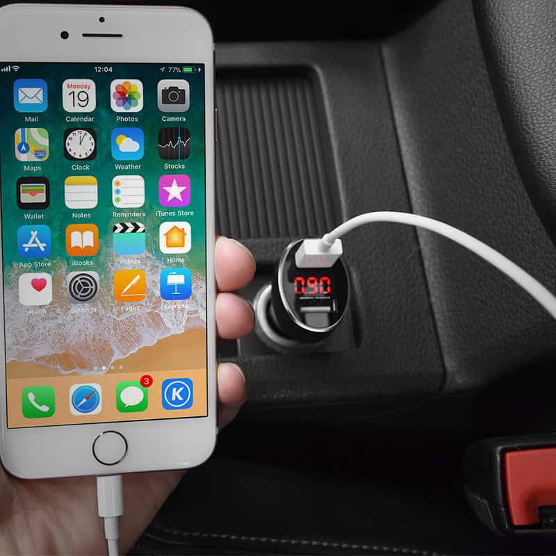 Hoco Z26 dual USB car charger plugged into vehicle port