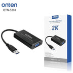 Onten 5201 USB to VGA adapter connected to external monitor