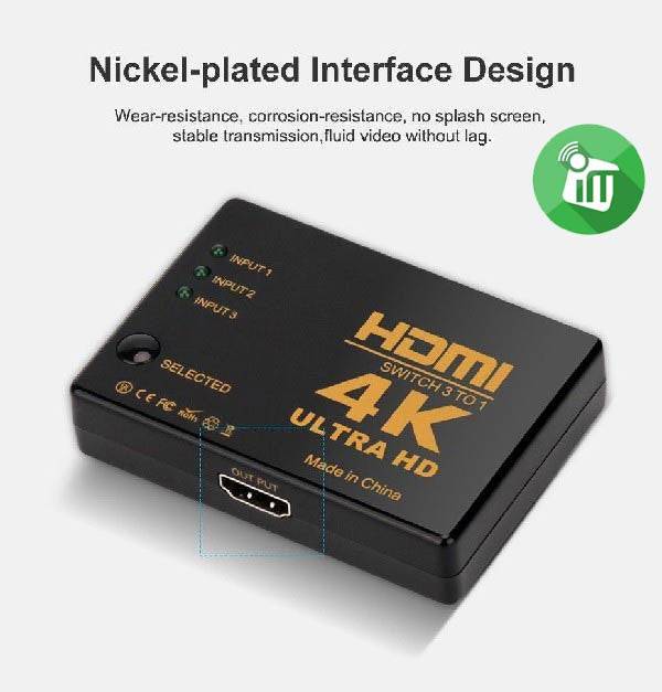Onten 7593 HDMI 4K splitter connected to multiple sources