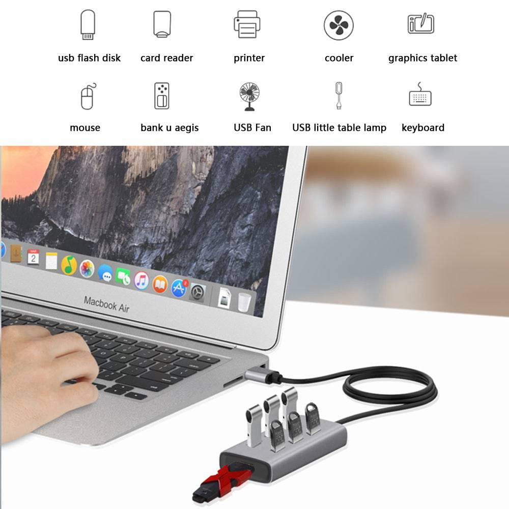 Onten 8108 7-port USB hub side view compact design