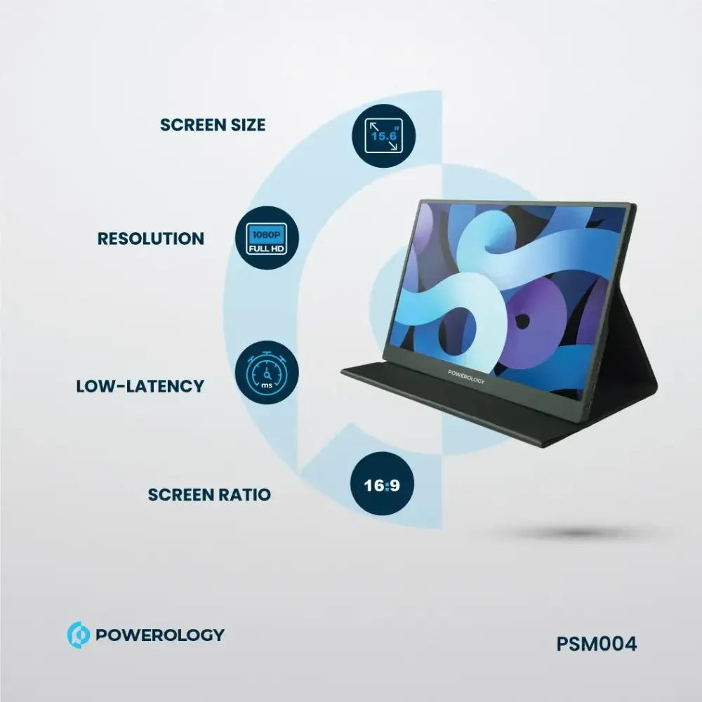 Powerology 15.6 inch FHD IPS portable monitor with laptop PS5 Xbox Nintendo Switch