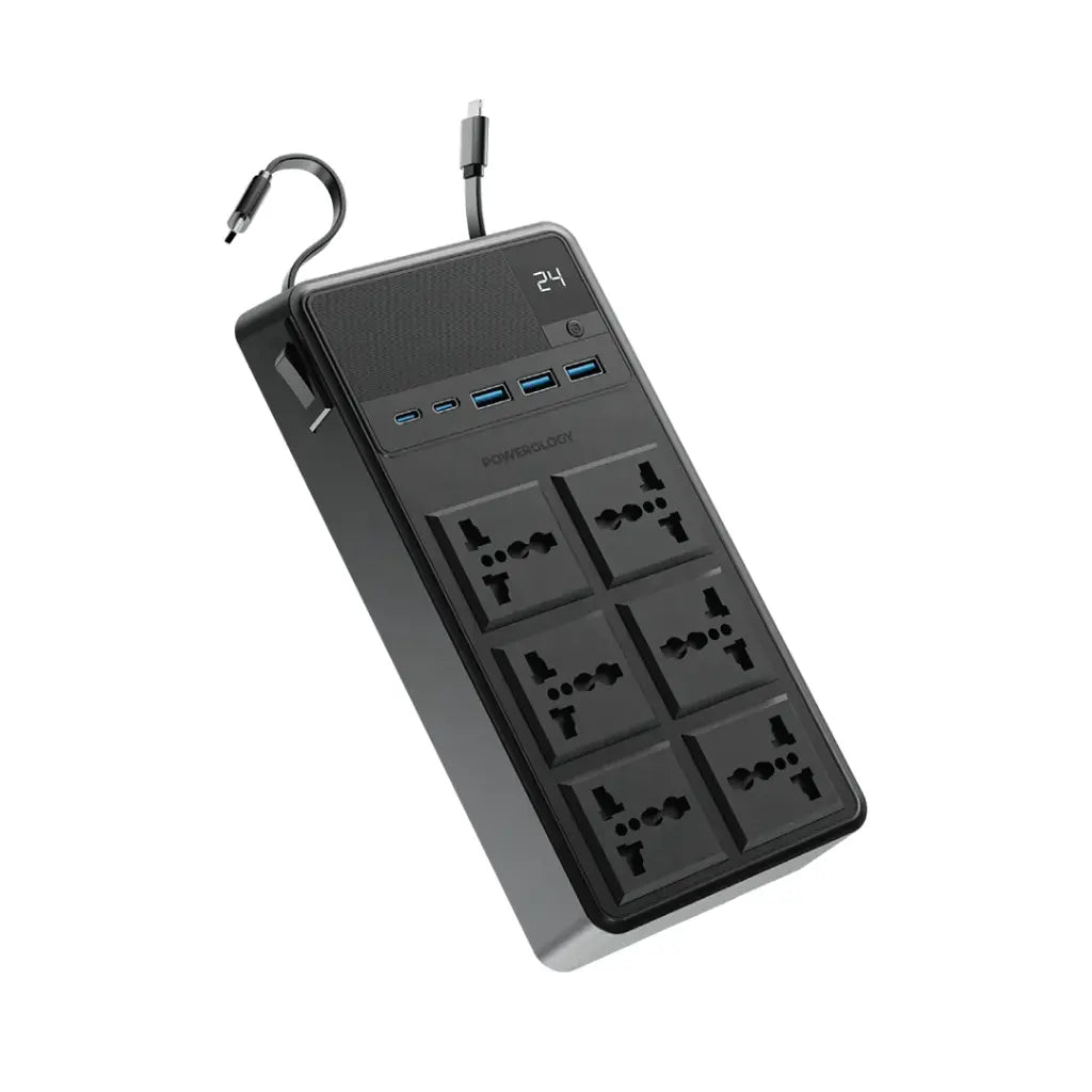 Powerology 2500W 6AC power strip with retractable cables black Kuwait