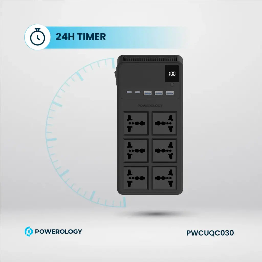 Powerology power strip USB-C and USB-A ports detail