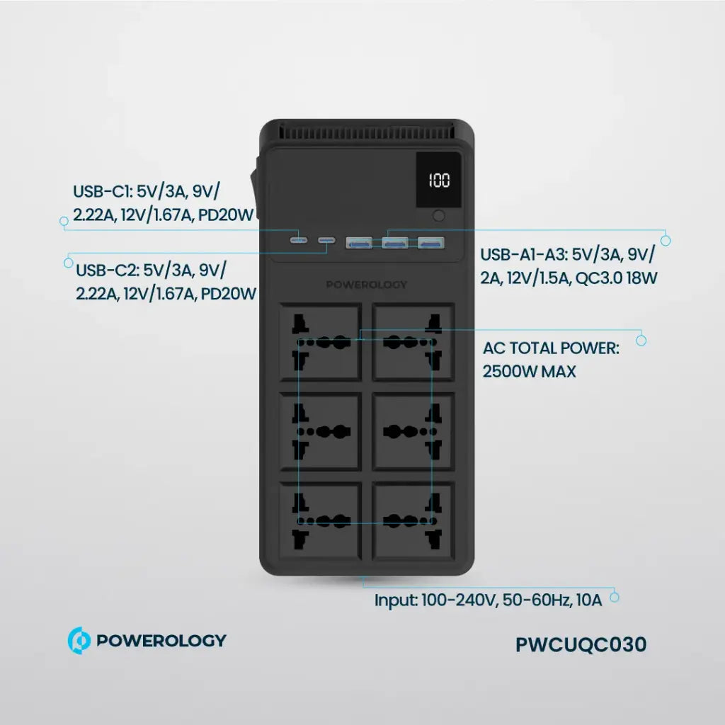Powerology power strip retractable Lightning cable