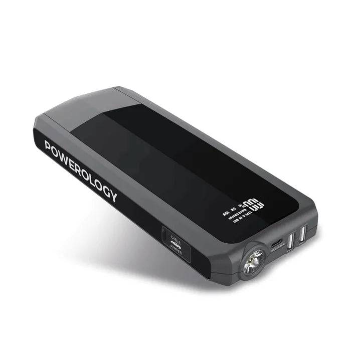 Powerology Emergency 12V jump starter 16000mAh power bank black front view Kuwait