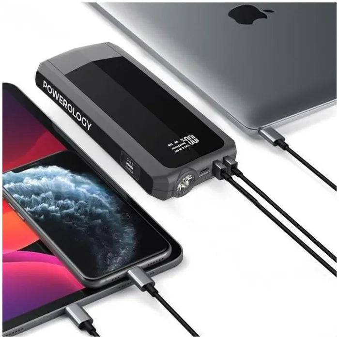 Powerology jump starter LCD display and USB ports