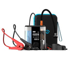 Powerology PPO47 jump starter clamps connected to car battery