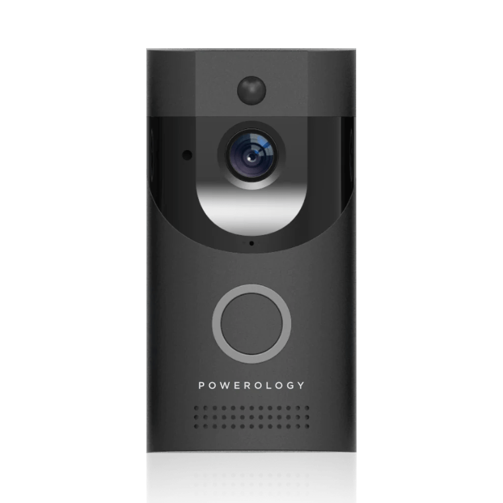 Powerology smart video doorbell with night vision and motion sensor black front view Kuwait