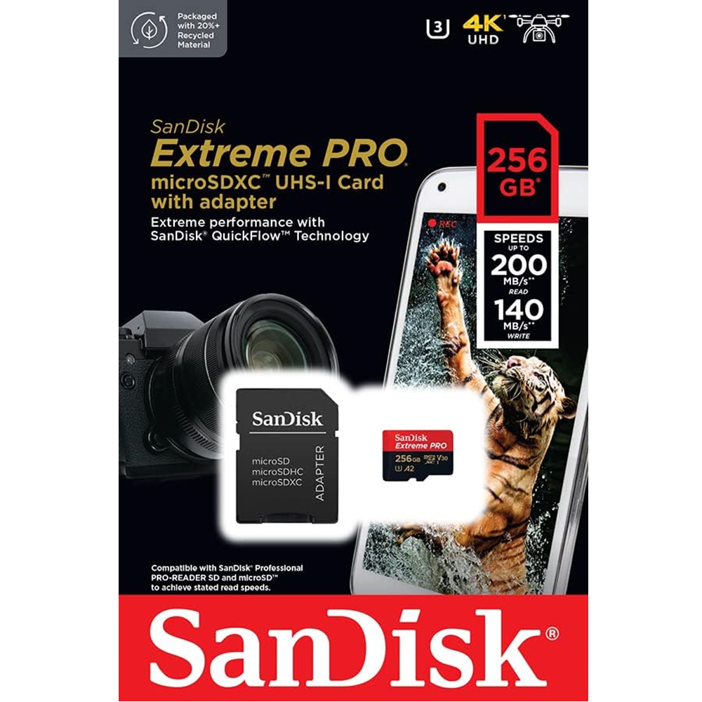 SanDisk Extreme PRO microSDXC 256GB card with SD adapter