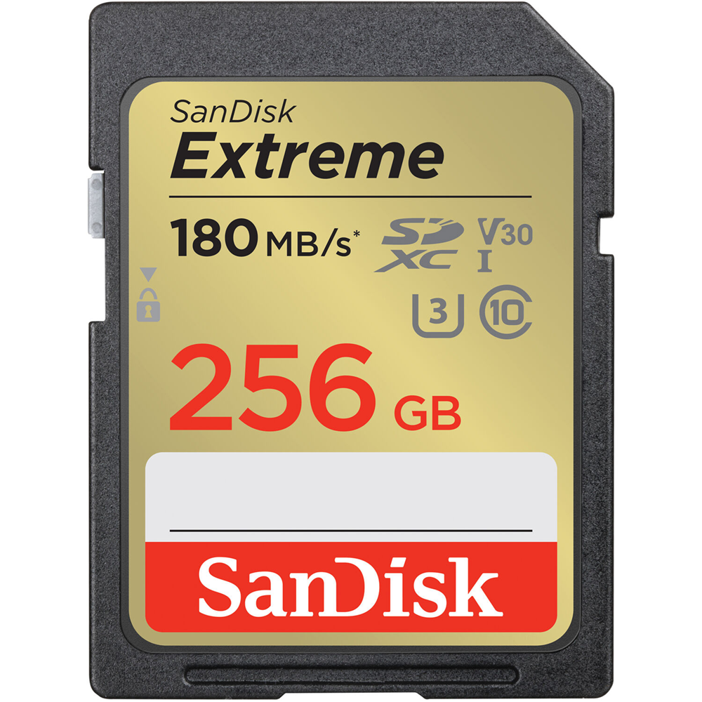 SanDisk Extreme SDXC 256GB UHS-I memory card, up to 180MB/s, U3 V30 4K UHD