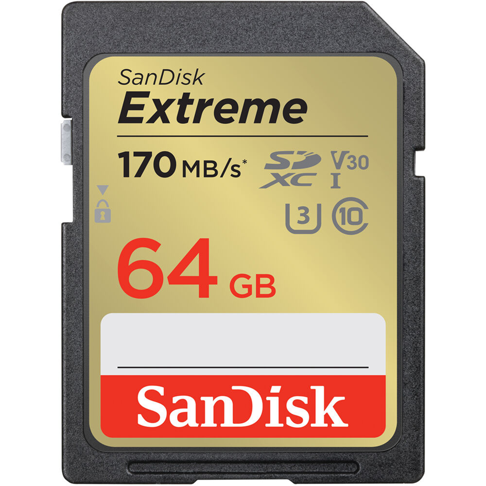 SanDisk Extreme SDXC 64GB UHS-I memory card, up to 170MB/s, U3 V30 4K UHD