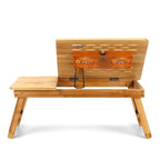 Wooden laptop table cooling fan side view