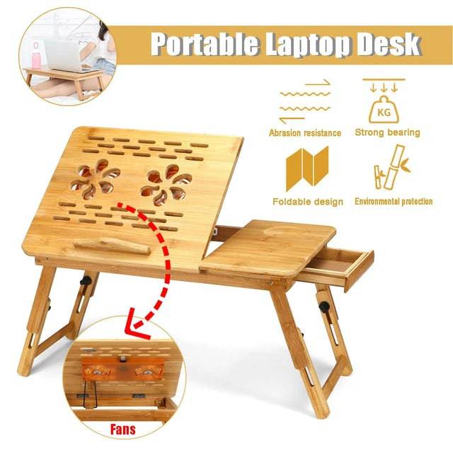 Wooden laptop table elevated ergonomic angle