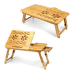 Wooden laptop table USB cooling fan close up