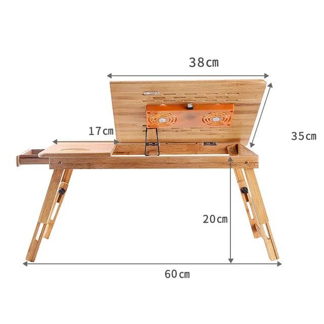 Wooden laptop table with laptop in use